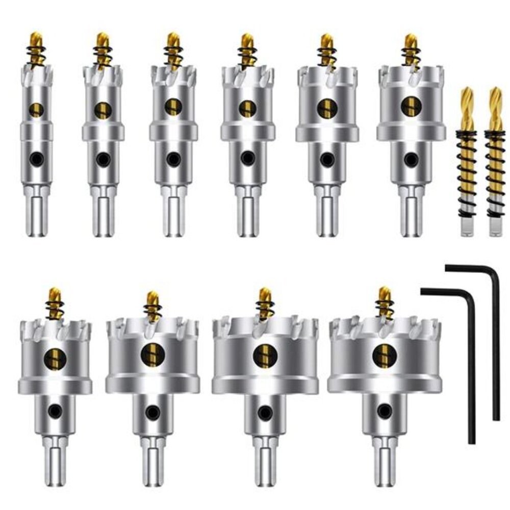 12PCS TCT Hole Saw Kit for Hard Metal, 5/8"-2-1/8" Inch Tungsten Carbide Tipped